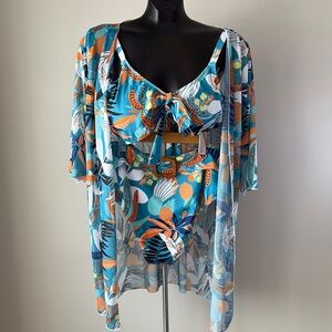 3 piece! Vibrant Tropical Print Bikini Set